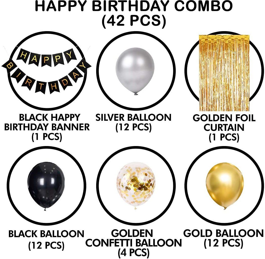 BubbleTrouble.in Happy Birthday Decoration Kit Combo 42pcs Metallic