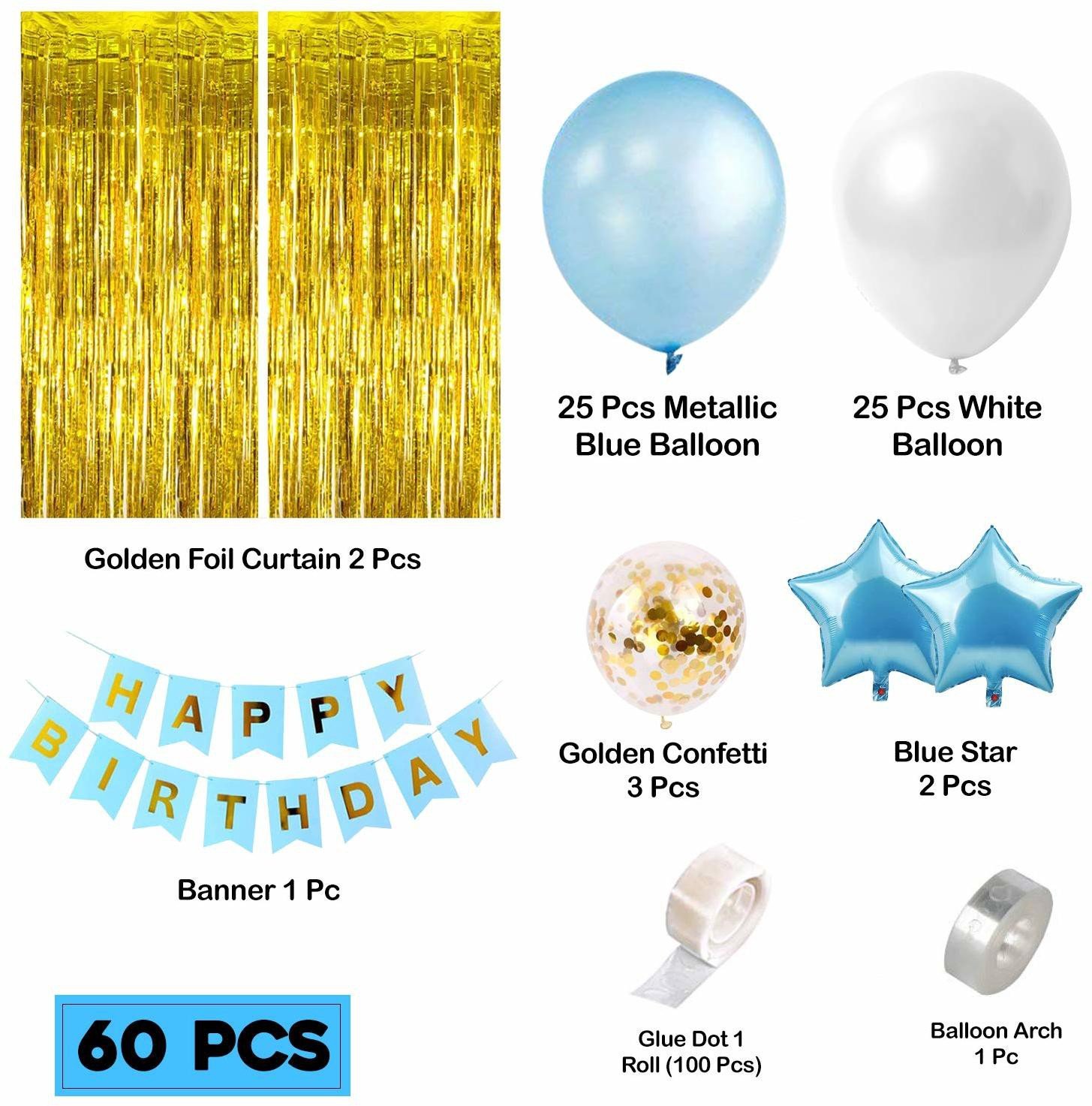 BubbleTrouble.in Blue Happy Birthday Decoration Items Kit Combo ...