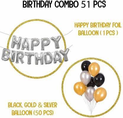 Black Happy Birthday Decoration Kit 43pcs Combo Set Banner Golden Foil  Curtain Metallic Confetti Balloons for Boys Girls Wife Adult Husband Mom  Dad - Party Propz: Online Party Supply And Birthday Decoration