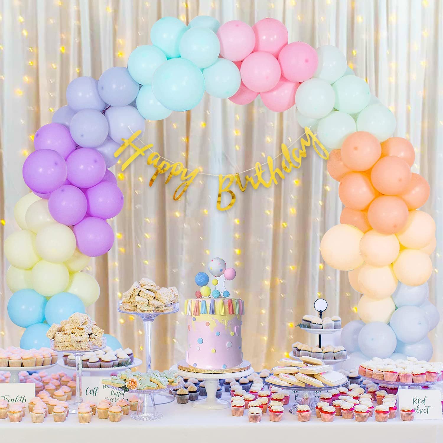 Pastel Birthday Decoration Items - 58Pcs Happy Birthday  Decoration Kit, Birthday Decoration For Girls, Pastel Rainbow Balloons, Multicolour Birthday Decoration Set