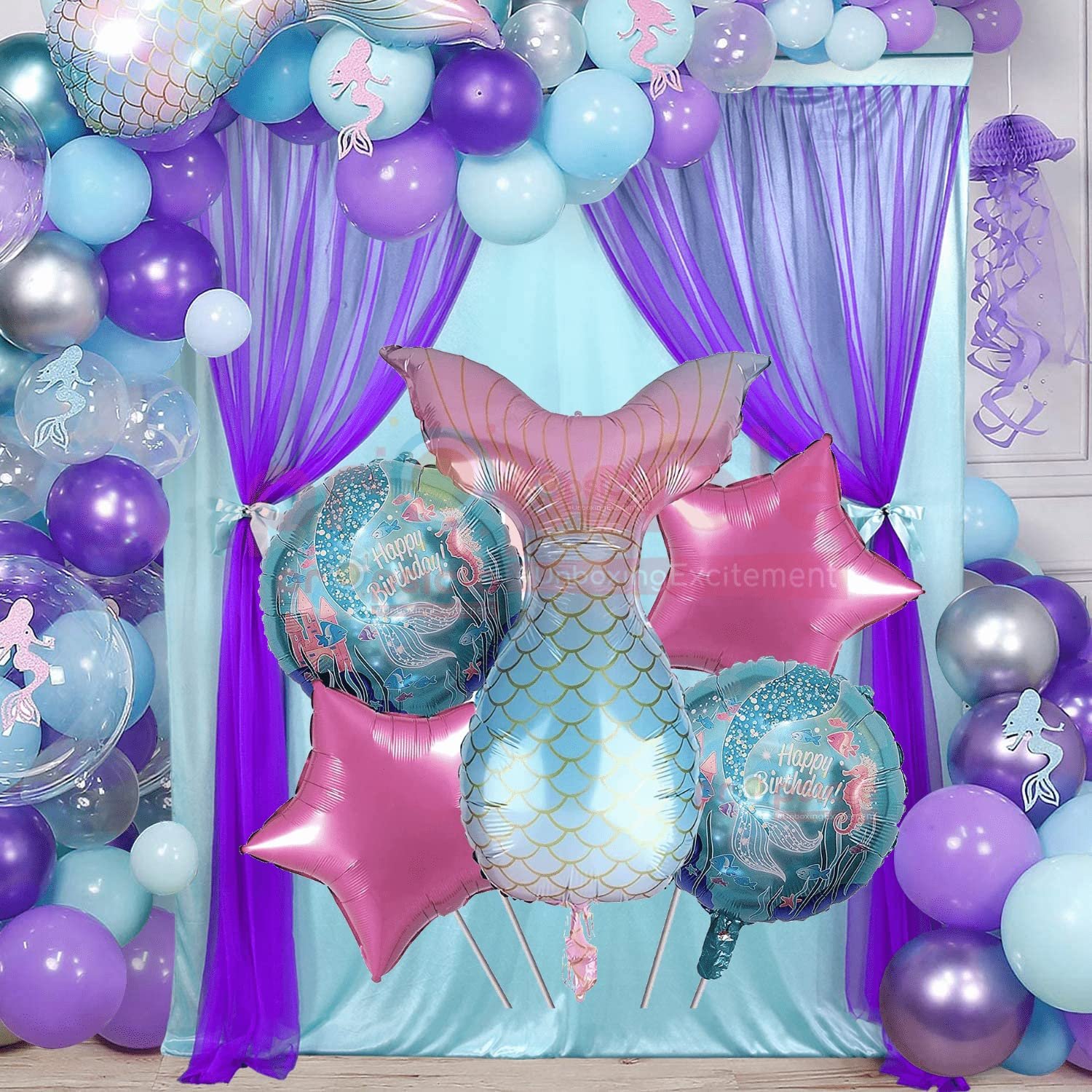 Birthday Foil Mermaid Theme Birthday Decoration Balloon  Green Pack of 5 Girl Birthday Party Supplies Item…
